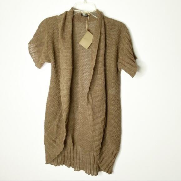 NWT Novica Brown Short Sleeve Peruvian Baby Alpaca Cocoon Cardigan Size Small
